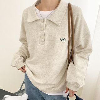 Long-sleeve Embroidered Polo Collar Sweatshirt