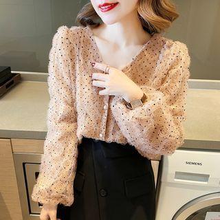 V-neck Floral Dotted Blouse