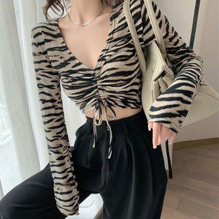Long-sleeve Tiger Print T-shirt Zebra - One Size