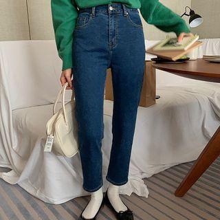 High-waist Fleece-lined Cropped Jeans