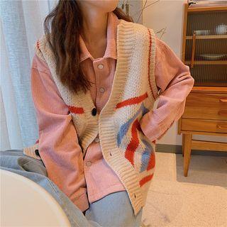 Patterned Knit Vest / Shirt Jacket