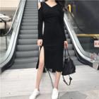 Long-sleeve Cold-shoulder Midi Dress
