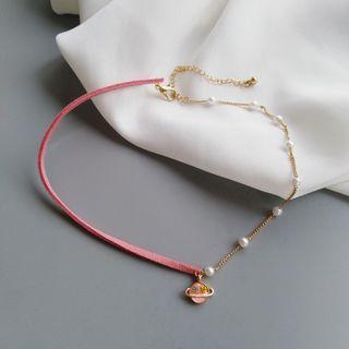 Heart Pendant Faux Pearl Asymmetrical Necklace