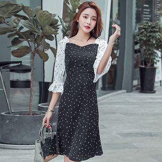 3/4-sleeve Dotted Mermaid Dress