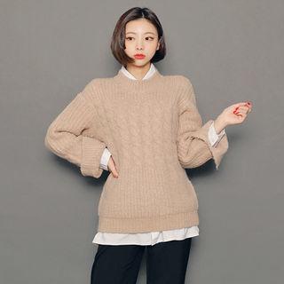 Slit-sleeve Cable-knit Top