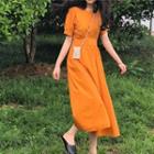 Puff-sleeve A-line Midi Dress As Shown In Figure - One Size