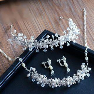 Set: Rhinestone Hair Band + Necklace + Earrings