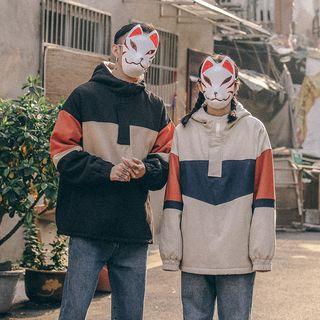 Couple-matching Color-block Half-zip Hoodie