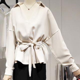 Long-sleeve Sashed Top