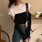 Cold Shoulder Mock-neck Knit Top As Shown In Figure - One Size