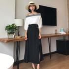 Off Shoulder Elbow-sleeve Top / A-line Midi Skirt