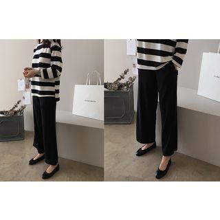 Set: Round-neck Stripe Top + Band-waist Pants