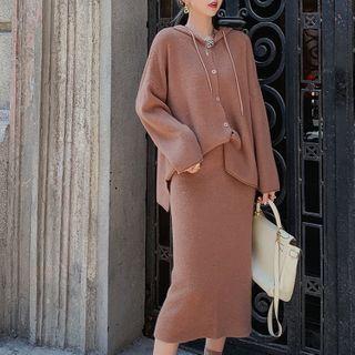 Set: Hooded Sweater + Midi Straight-fit Skirt