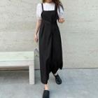 Short-sleeve Plain Blouse / Spaghetti Strap Midi Dress