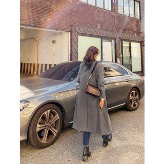 Peaked-lapel Double-breasted Long Houndstooth Coat