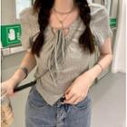 Short-sleeve Slim-fit Top Gray - One Size