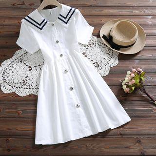 Sailor Collar Button Front Short-sleeve Dress