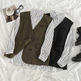 Striped Shirt / Double Breasted Vest