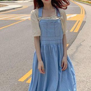 Loose-fit Denim Jumper Skirt Blue - One Size