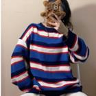 Striped Sweater Striped - Blue & White & Red - One Size