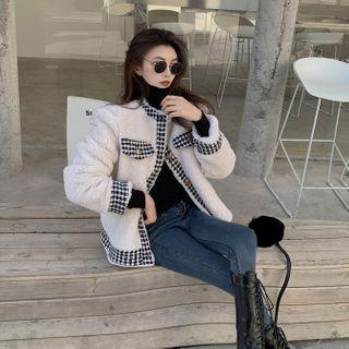 Tweed-lined Fleece Button Jacket White - One Size