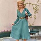 V-neck Pleated Midi A-line Dress