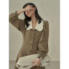 Long-sleeve Button-up Midi Collared Dress Khaki - One Size