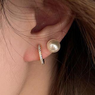 Rhinestone Faux Pearl Alloy Cuff Earring