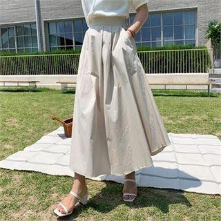 Band-waist Flare Skirt Beige - One Size