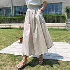 Band-waist Flare Skirt Beige - One Size