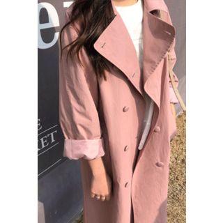 Double-breasted Long Trench Coat Pink - One Size