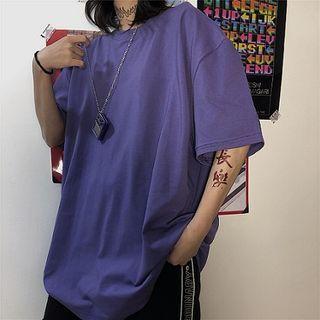 Elbow-sleeve Plain T-shirt / V-neck Vest