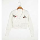 Floral Embroidered Cropped Cardigan White - One Size