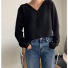 Two-way Long-sleeve Blouse Black - One Size