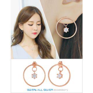 Rhinestone Silver Hoop Earrings