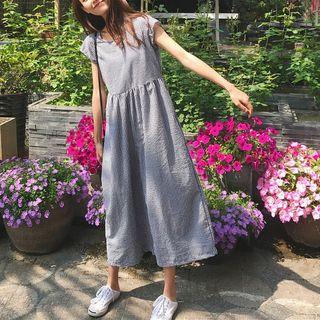 Plaid Cap-sleeve Wide-leg Jumpsuit