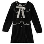 Long-sleeve Ribbon Mini A-line Dress Black - One Size