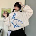 Rabbit Embroidered Fluffy Sweatshirt