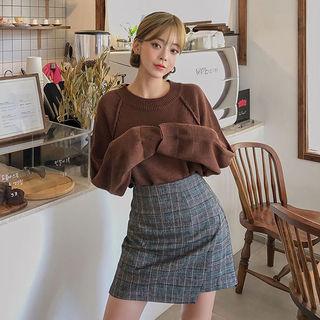 Cutaway-hem Glen Plaid Miniskirt