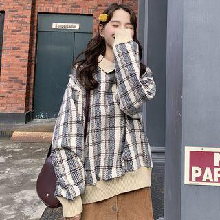 Collared Plaid Pullover As Shown In Figure - One Size