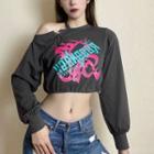 Graphic Print Off-shoulder Cropped Sweatshirt