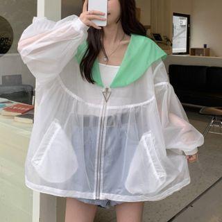 Puff-sleeve Collared Zip Jacket