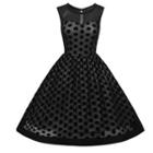 Mesh Trim Dotted Sleeveless A-line Dress