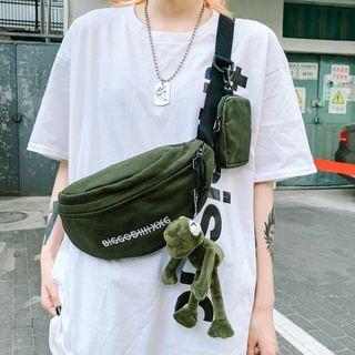 Lettering Canvas Zip Sling Bag