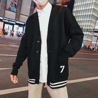 Contrast-trim Number Print Cardigan