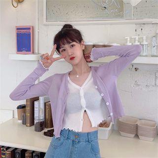 Mock Two Piece Two Tone Knit Cardigan