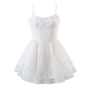 Spaghetti Strap Asymmetrical A-line Layered Lace Dress