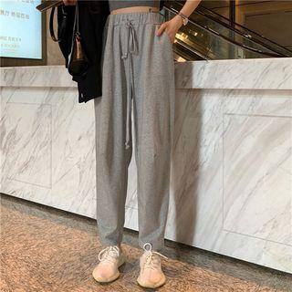 Plain Racerback Tank Top / Drawstring Plain Wide-leg Pants / Long-sleeve Plain Knit Cardigan