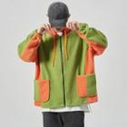 Color Block Hood Fleece Zip Jacket