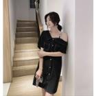 Cold-shoulder Short-sleeve A-line Mini Dress